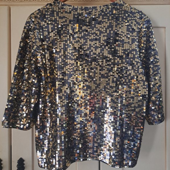 525 America Women's Gold and Olive Green Sequin Open Front Cardigan Size Large - Picture 3 of 10